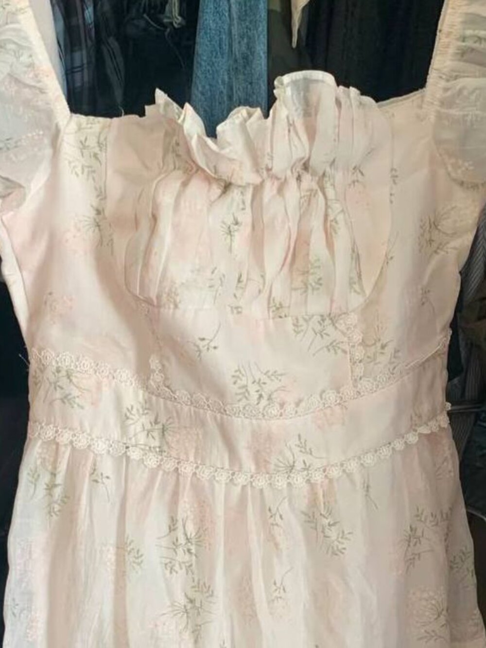 Pink Floral Puff Sleeve Midi Dress - Picture 2 of 3